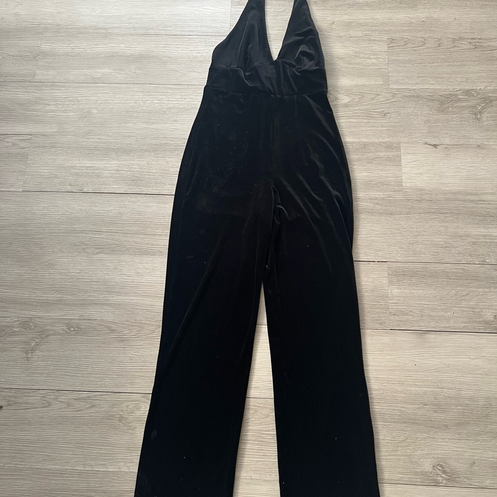 Guess Black Velvet Halter Jumpsuit